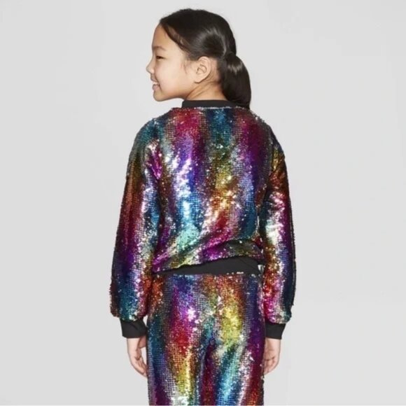 JoJo Siwa JoJoโs Closet Pink Black Flip Sequin Bomber Jacket Nickelodeon 7/8 M - Picture 2 of 5